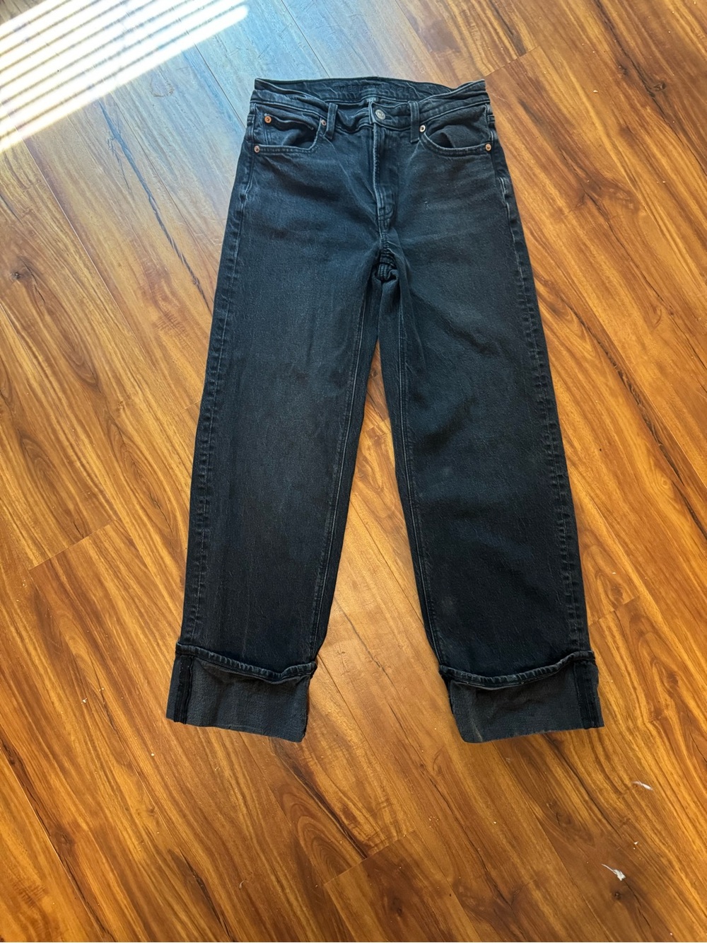 American Eagle Outfitters Black Boyfriend Jeans - Cuffed Straight Leg